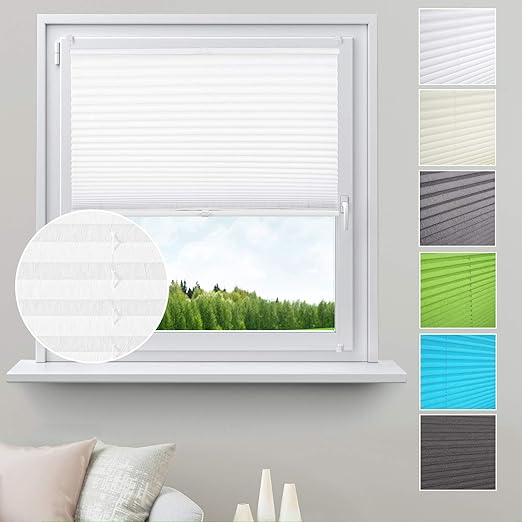 WOLTU Pleated Blinds Polyester No Drilling Easy Fix Pleated Shades