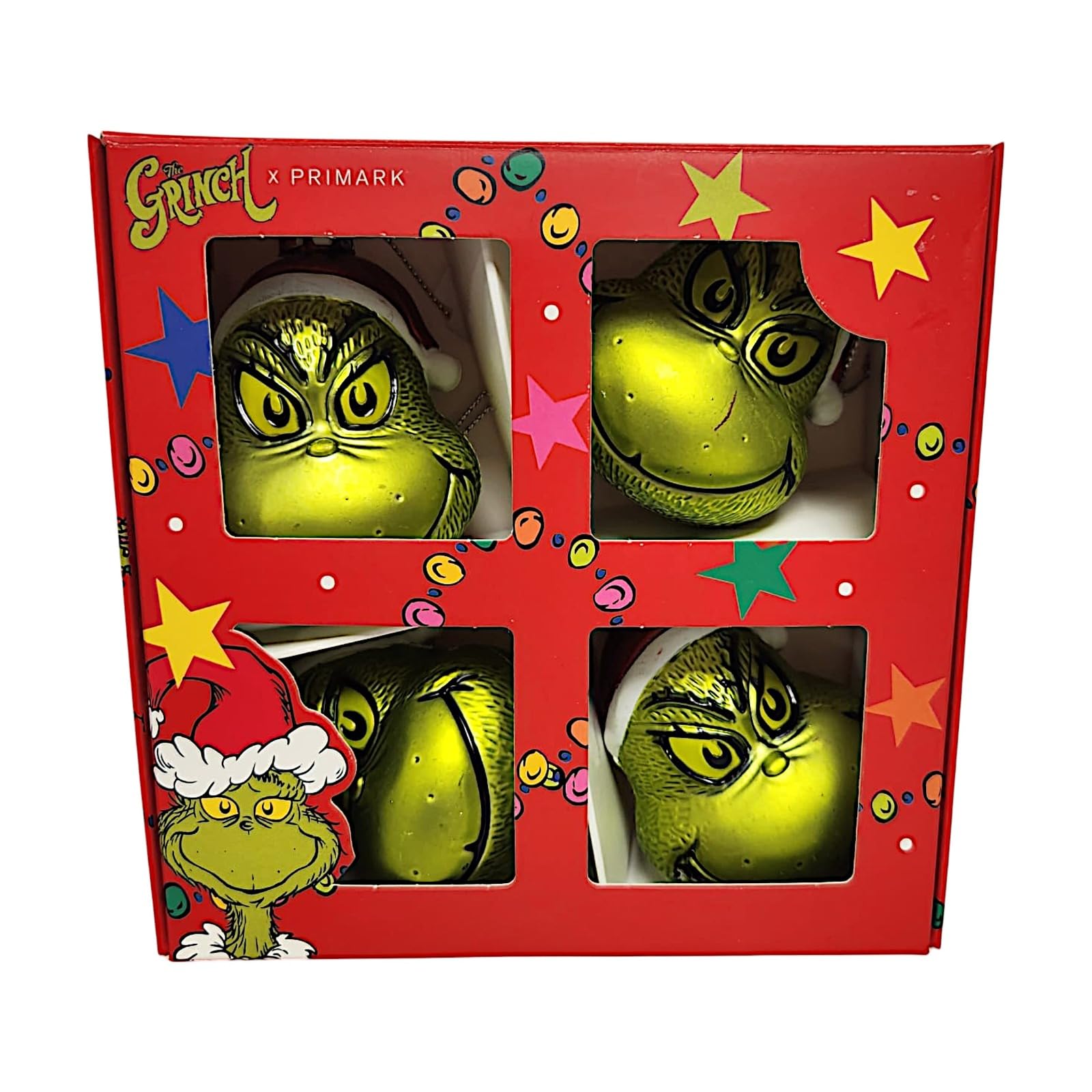 The Grinch Christmas Tree Decoration Dr Seuss Baubles Home Decor Hanging Seasonal Decoration Festive Item NEW (Pack Of 4 Grinch Face Baubles)