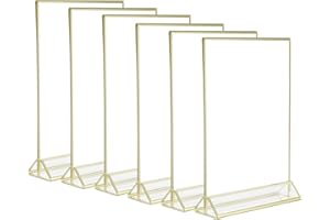 Cq acrylic 6Pack 5x7 Acrylic Menu Holders,Clear Acrylic Double Sided Frames Display Sign Holder with Vertical Stand and 3mm Gold Border