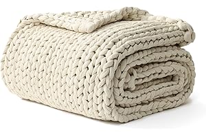 YnM Cotton Weighted Blanket, Handmade Chunky Knitted Design, Soft and Cozy, Temperature Regulating and Breathable, Machine Washable Throw for Sleep or Home Decor (Cream White, 43x50 Inch, 10lbs)