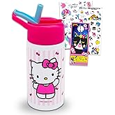 Hello Kitty Stainless Steel Water Bottle Set - Bundle of 14oz Reusable Canteen for Home, School & Sports, Sticker, Tattoos, More | HK Bottle & Straw