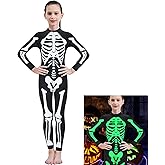 RAISEVERN Girls Skeleton Costume Kids Halloween Cosplay Jumpsuit Bodysuit 3D Graphic Costumes Size 5-14 Years