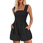 LOOKBOHO Summer Rompers for Women Casual Sleeveless Ruffle Straps Short Jumpsuits Solid Bubble One Piece Outfits 2025