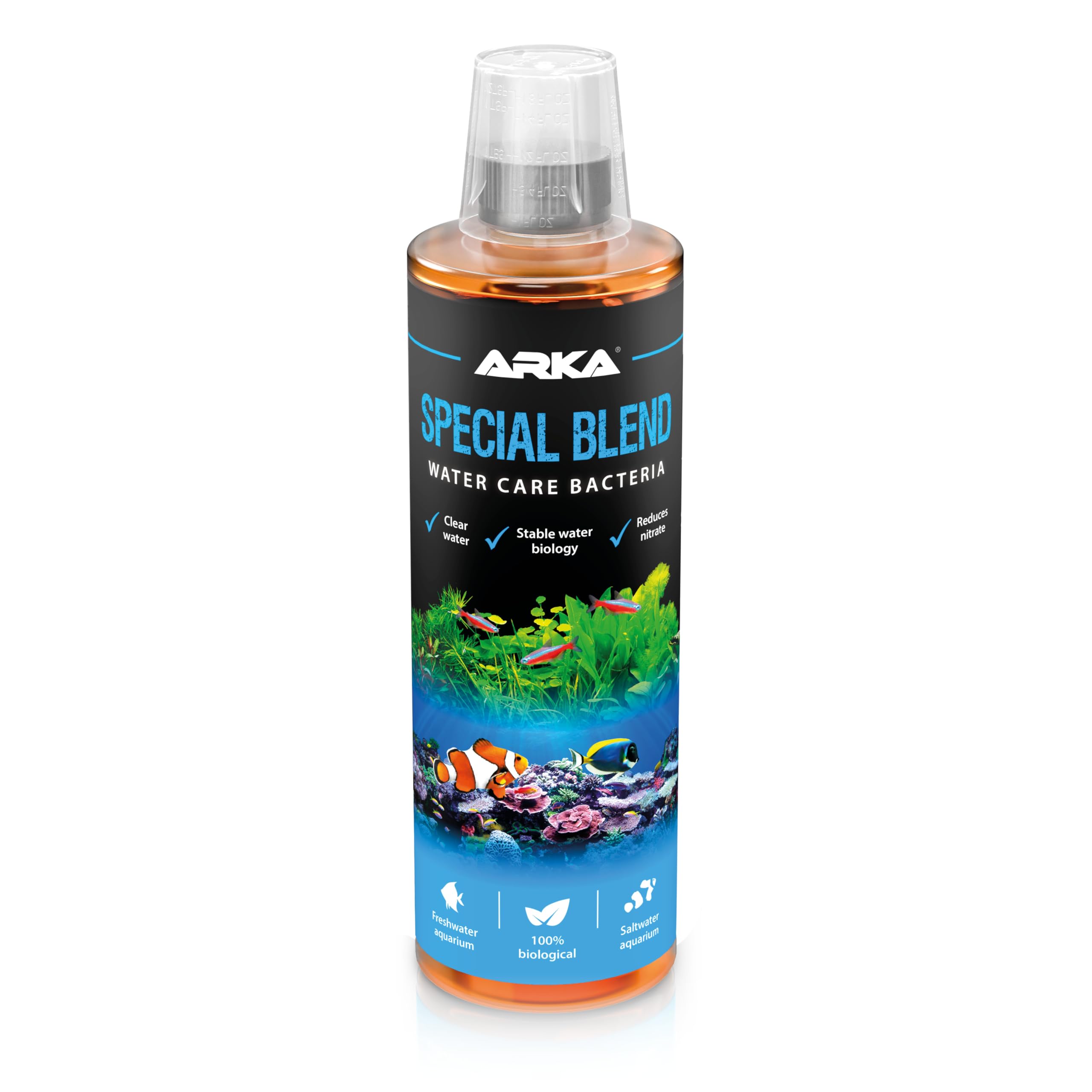 Aquarium bacteria 473 ml – reduces nitrate & organic waste naturally – clear water & odour control – stabilises aquarium balance – for freshwater & marine tanks – ARKA Special Blend