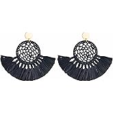 Viva Joya Boho Raffia Summer Beach Earrings for Women, Large Statement Dangle Drop, Lightweight Handmade Woven Fan Tassel Jewelry