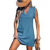 CUPSHE Women Swimsuit Cover Up Ruffle Sleeve Beach Dress V Neck Bathing Suit Coverups for Beach Swimwear