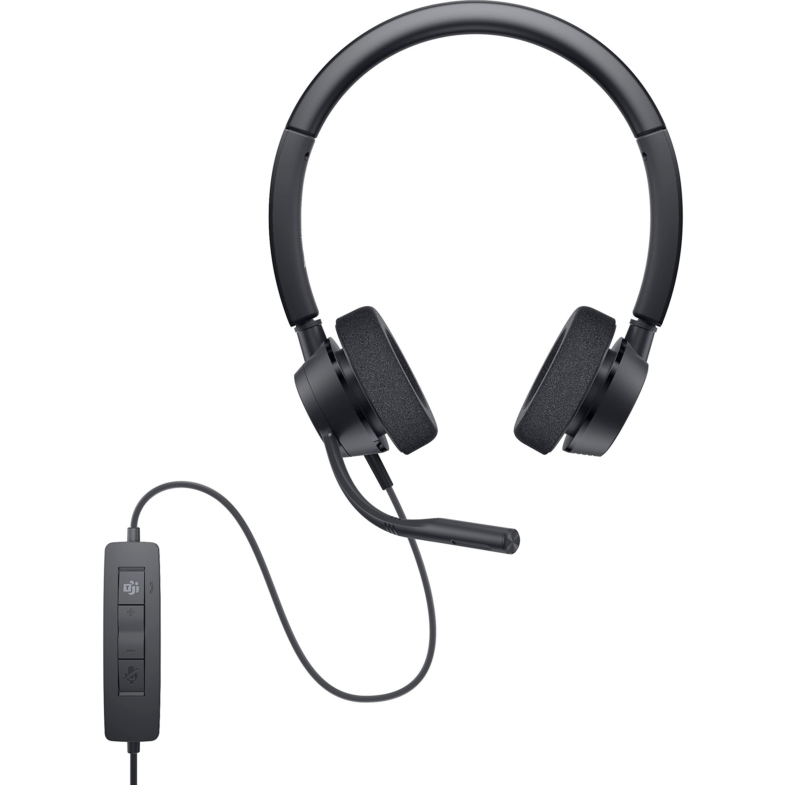 Dell Pro Stereo Headset - WH3022, Control Panel Includes Call Control, Boom Mic, Adjustable Headband, Ear Cushions, Black