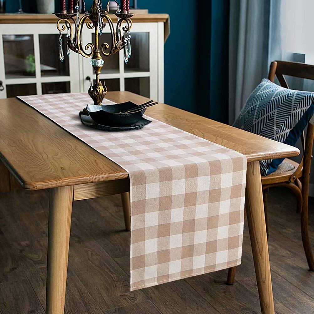 Best Beige Gingham Table Runner