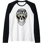 Skull with Beanie and Sunglasses – Funny Chill Skeleton Vibe Raglan Baseball Tee