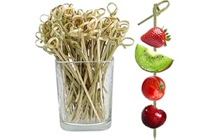 HOPELF 200PCS Cocktail Picks Bamboo Skewers for Appetizers, Fancy Toothpicks for Appetizers, 4.7 Inch Long Decorative Knot Bamboo Cocktail Sticks for Party Drinks Food Fruit Charcuterie Boards Accessories