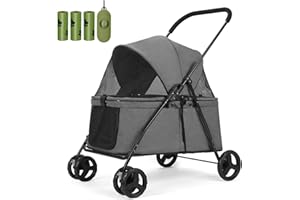 20% Larger Capacity, Wedyvko Dog Stroller for Medium/Small Pets w/Dog Poop Bags & Dispenser, Storage Pouch, Zipperless, Entry in/Out Easy (Grey)