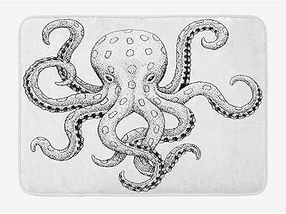 JHDF Alfombrilla de baño de Pulpo Boceto Estampado de Pulpo anillado