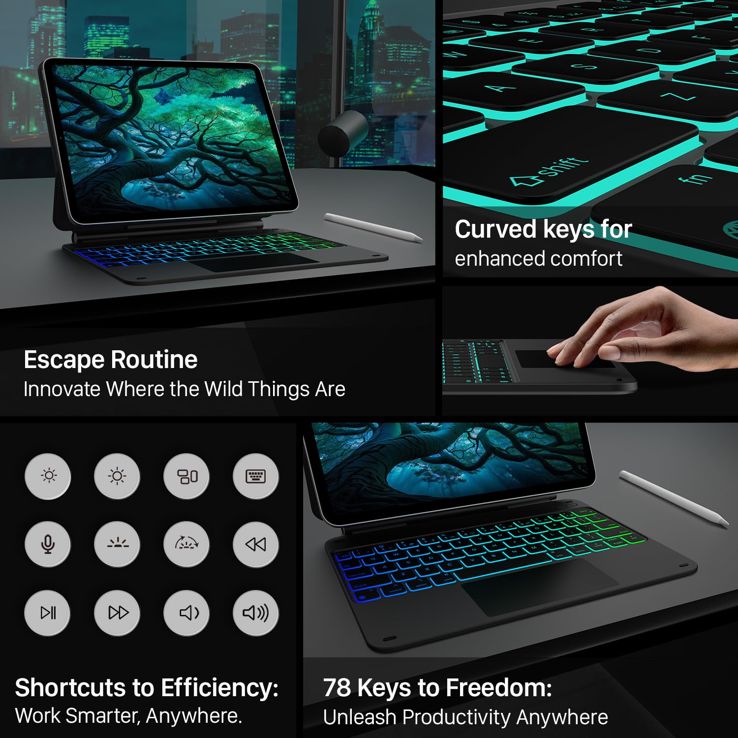 typecase Edge Keyboard Case for iPad Air 11-inch (M3 2025 / M2 2024)& iPad Pro 11 inch (4th/3rd/2nd/1st Gen),Magic Keyboard for Air 5th/4th Gen,Multi-Touch Trackpad, 11 Colors Backlight,Space Gray