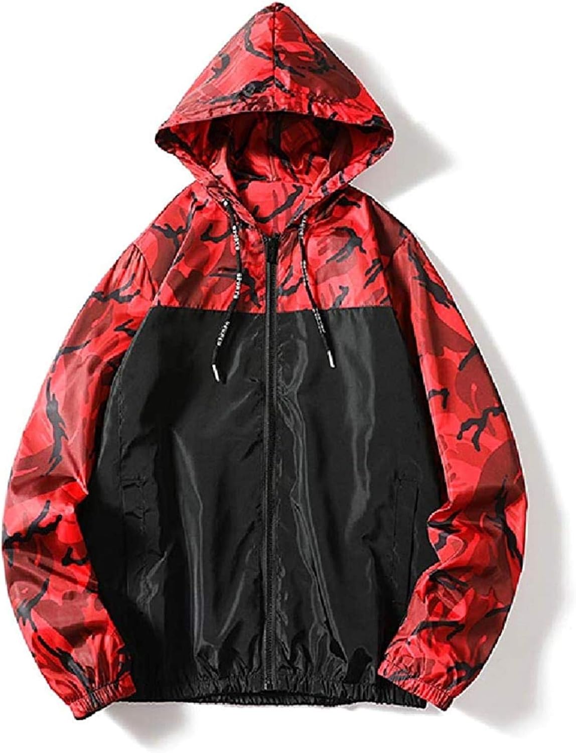 Mens Camouflage Print Hooded Lightweight Windbreaker Fashion Coat