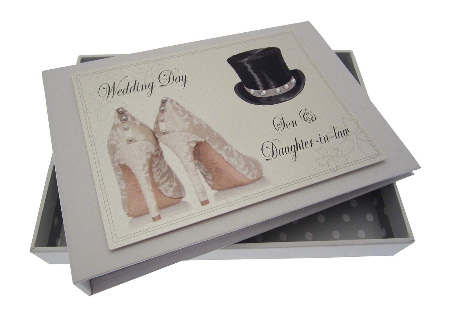 White Cotton Cards Son and Daughter-in-Law Wedding Day Tiny Album (Top Hat/Shoes)