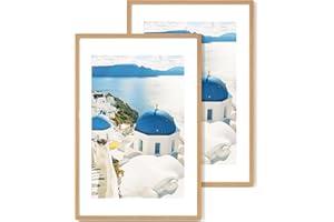 Axeman 20x30 Picture Frame with Mat for 16x24, Solid Oak Wood Poster Frame with Tempered Glass, Wooden 20''x30'' Minimalist Photo Frame with Wall Hooks Puzzle Frame, Set of 2, Natural