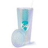 Edussy 24OZ Bride Cup - Bling Studs Bride Tumbler With Straw Ideal Bachelorette Party Cups Bride-to-Be Essential Bachelorette Parties and Bridal Showers Gifts with Double-Layer Plastic