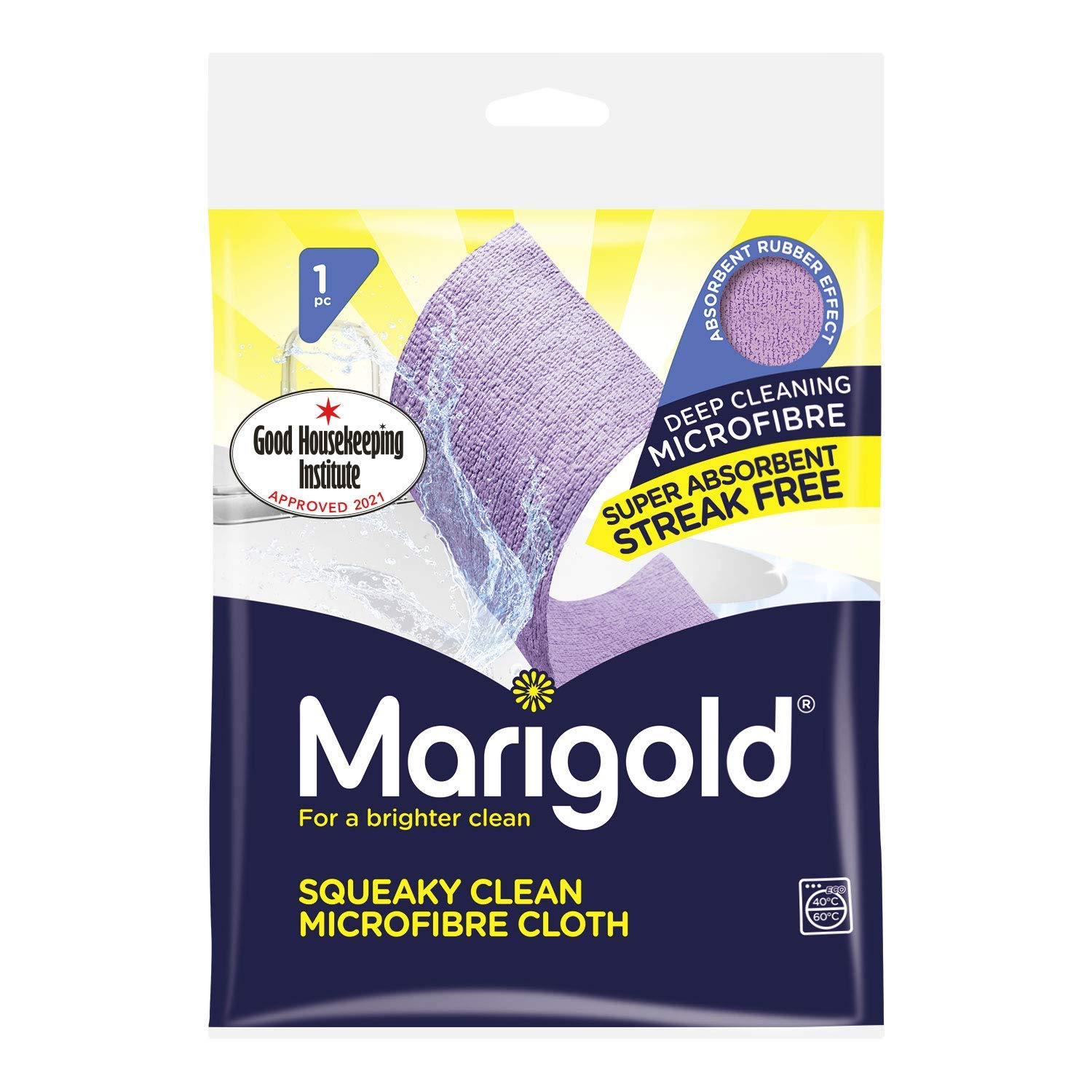 Marigold Squeaky Clean Microfibre Streak Free Cloth, 25 Single Packs,Purple,18 x 0.7 x 26 cm