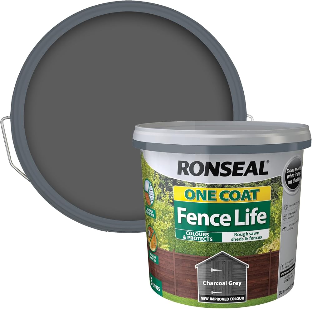 Ronseal One Coat Fence Life Charcoal Grey 5L Protection Colour 2 Year
