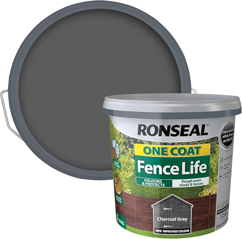Ronseal One Coat Fence Life Charcoal Grey 5L Protection Colour 2 Year