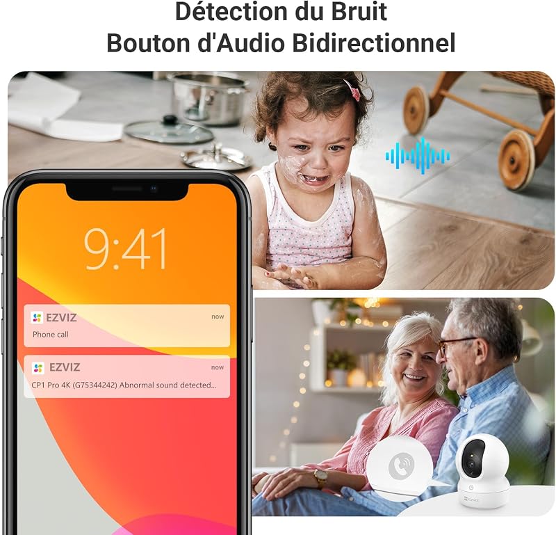 CP1 Pro 2K Caméra Surveillance WiFi Intérieure, Camera Bébé WiFi 2.4Ghz Pan/Tilt à 360 °, Vision Nocturne Intelligente, Suivi Auto, Audio Bidirectionnel, Mode Veille, Compatible avec Alexa
