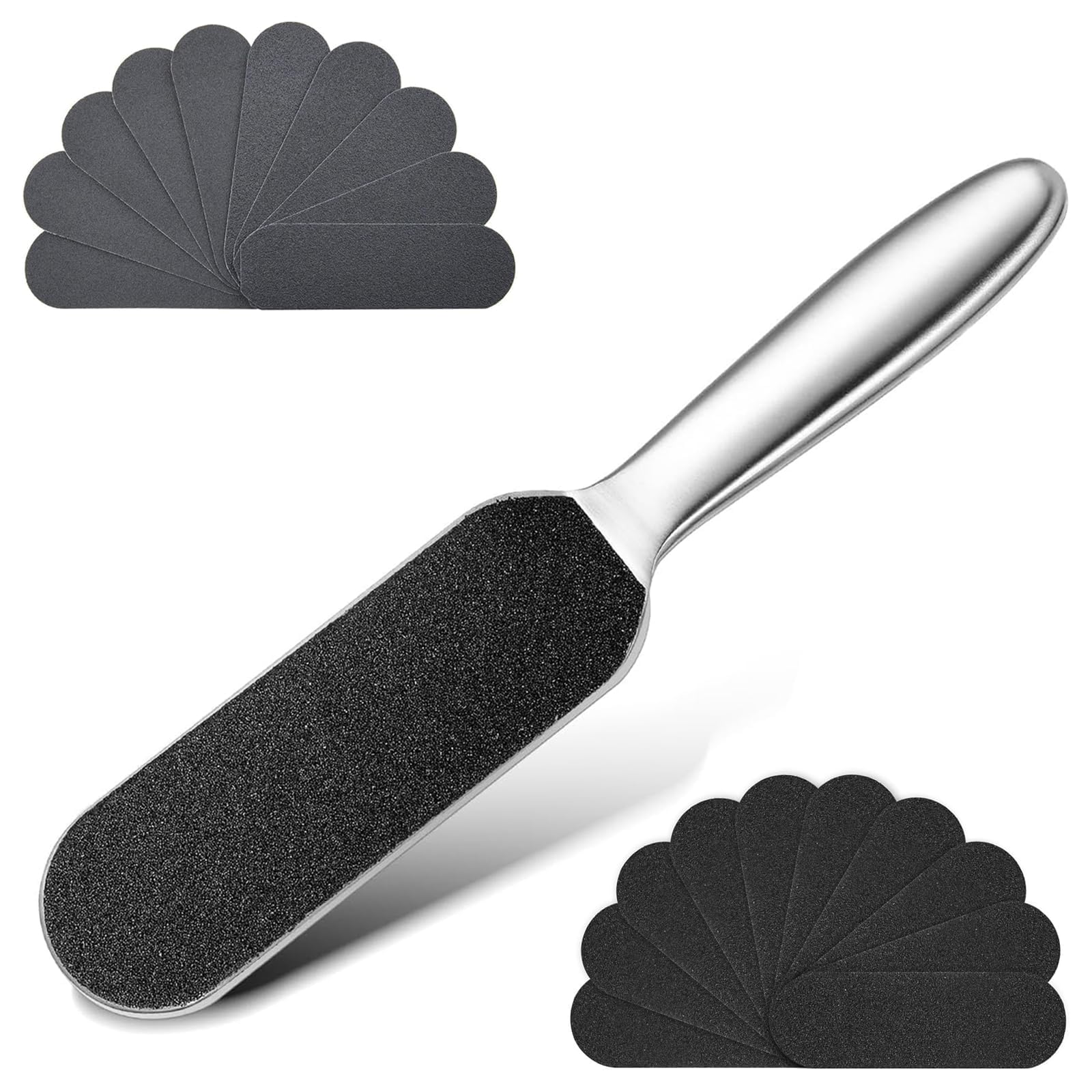 Professional Stainless Steel Foot File with 20pcs Foot File Coarse Fine Grit Pads, Foot Grater, Pedicure Tools Kit, Foot Files for Hard Skin, Foot Care Tool for Dry and Dead Skin