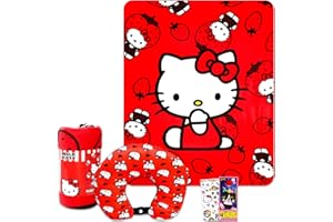 SANRIO Hello Kitty Travel Blanket and Pillow Set for Girls Bundle with Blanket, Pillow, Stickers, More | Hello Kitty Travel Accessories for Kids, Children