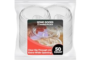 HOME GOODS MARKETPLACE Clear Lids with Extra-Wide Opening (50 Pack) – Fits 4 Inch Cups – PET Plastic, Sip-Through lids, Ideal for Iced Coffee, Bubble Tea, Smoothies, Cold Drinks