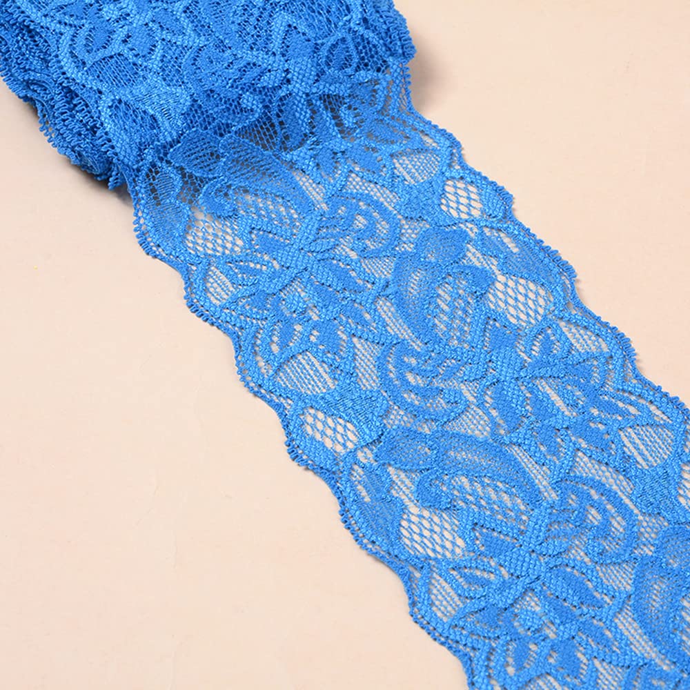5 Yards Elasticity Lace Border Lace Ribbon, 8 cm Wide Colourful Lace Flowers Border Decorative Ribbon Lace Fabric Lace Trim for Sewing DIY Craft Clothing Underwear Royal Blue
