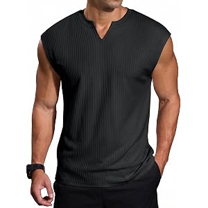 Comdecevis Men's Casual V-Neck Ribbed Knit Tank Tops | Regular fit, lightweight, soft stretch fabric, breathable comfort, wor