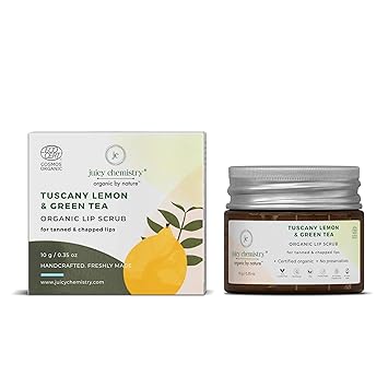 Juicy Chemistry Tuscany Lemon & Green Tea Organic Lip Scrub For Dark & Chapped Lips, 10 Gm