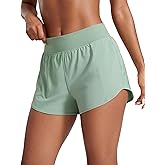 CRZ YOGA Mid Flat Waisted Running Shorts for Women 3" - Mesh Liner Quick Dry for Workout Sport Athletic with Zipper Pocket