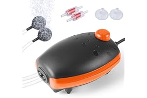 HITOP 3W Adjustable Aquarium Air Pump: Dual Outlets Aquarium Bubbler, Quiet Oxygen Pump for Fish Tank Up to 100 Gallon
