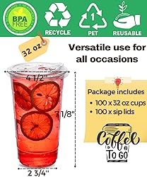 100 Pack 32 oz Clear Plastic Cups with