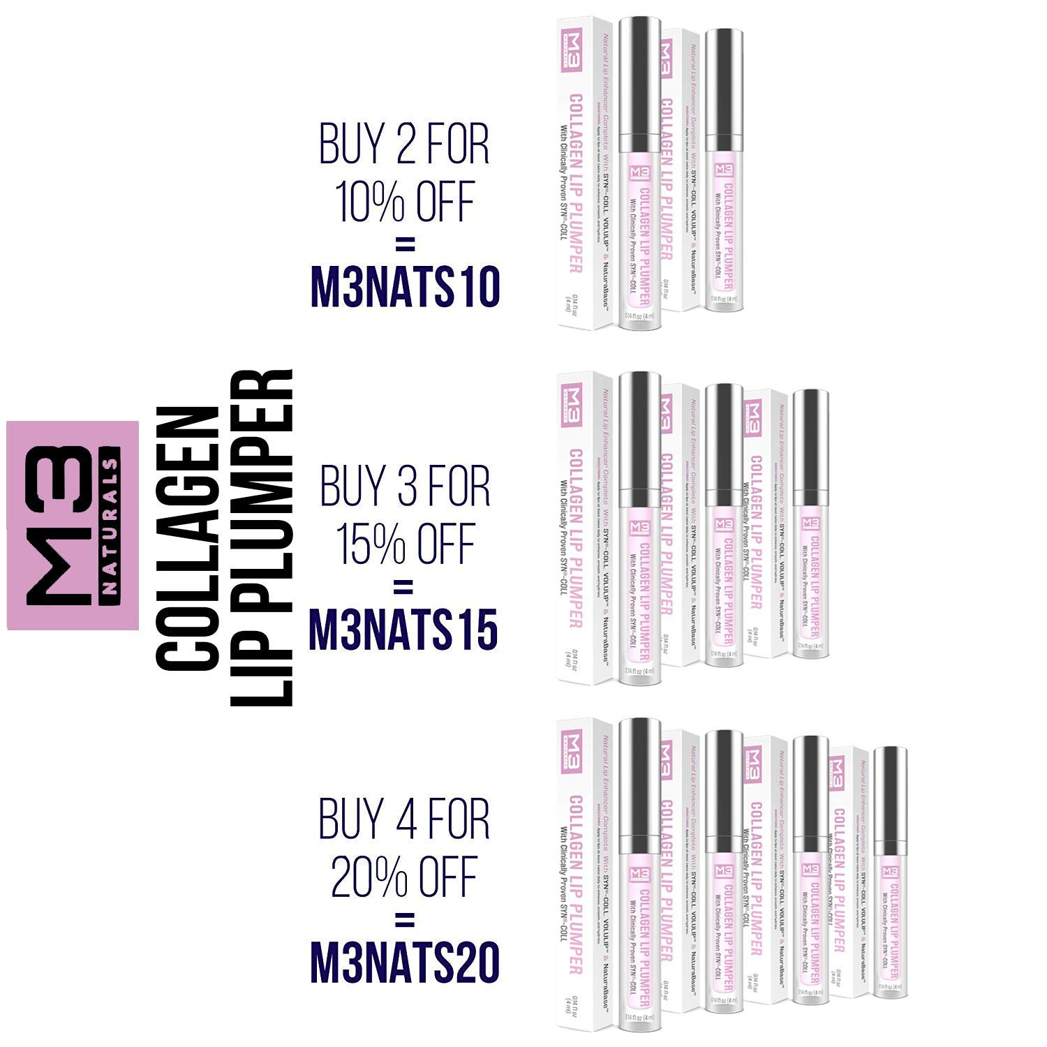 M3 Naturals Collagen Lip Plumper Clinically Proven Natural Lip Enhancer for Fuller Softer Lips Increased Elasticity Reduce Fine Lines Hydrating Plump Gloss Lipstick Primer 4 ml : Beauty
