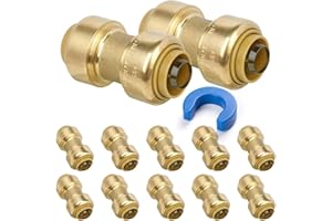 JUWO 12 Pack 3/4" Coupling, Push to Connect Brass Plumbing Fitting for PEX, Copper, CPVC Pipe, Heavy Duty Straight Coupling with Upgraded Stiffener and Disconnect Clip, NSF & UPC Certified Pex Fitting