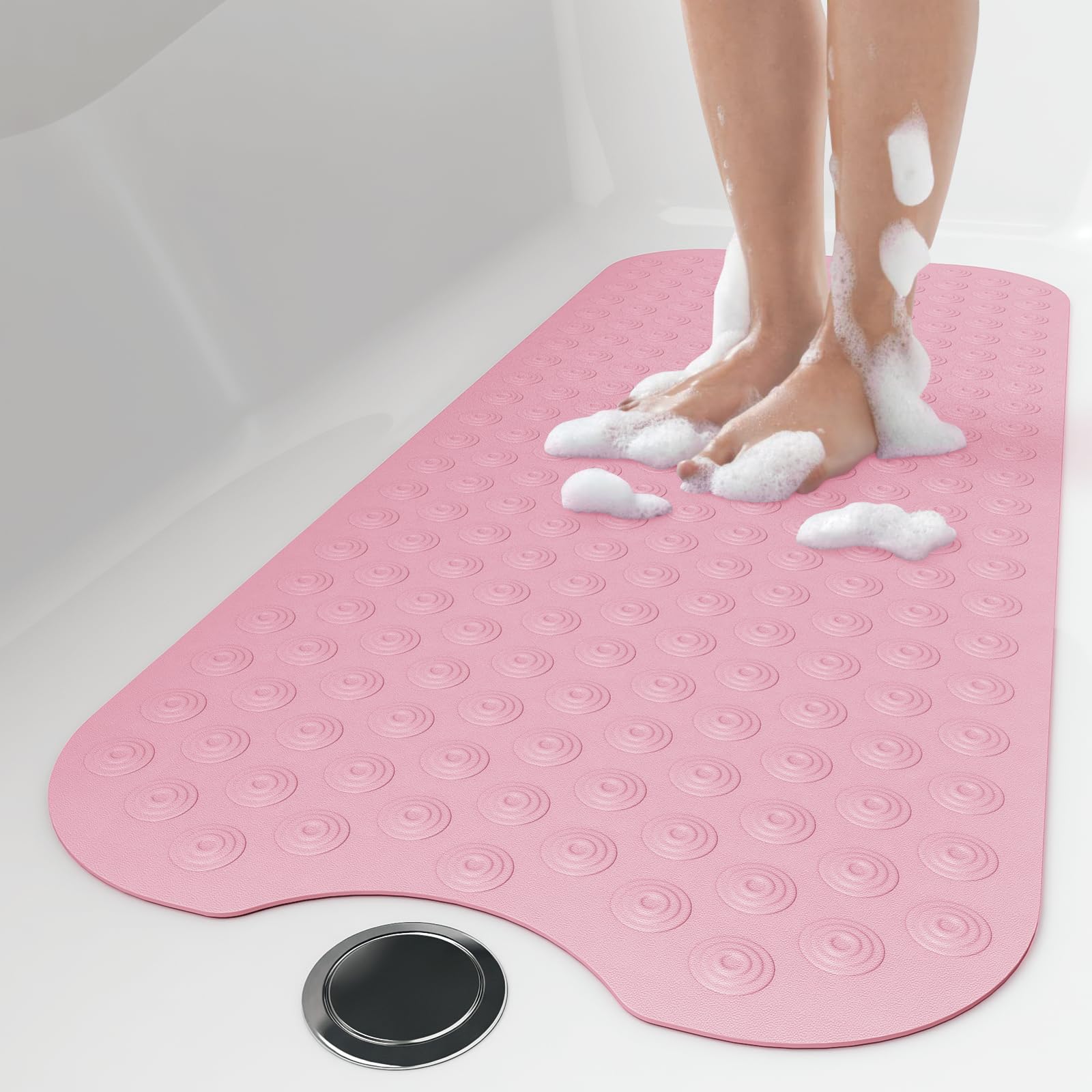 Yolife No Suction Cup Bath Mat: 40x100CM Extra Long Bathmat│Perfect for Refinished Bathtub Mat│Made of Nature Rubber│a Blessing for the Elderly and Children (Pink)