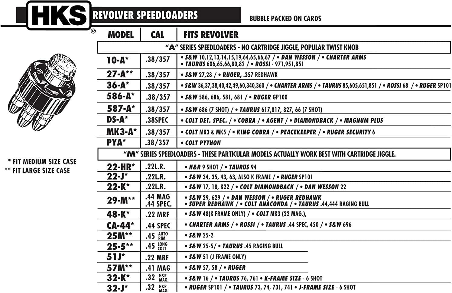 HKS 10-A Revolver Speedloader for S&W 10,12,13,14,15,19,64,66,67/Taurus 606, 65, 66, 80, 82: Sports & Outdoors