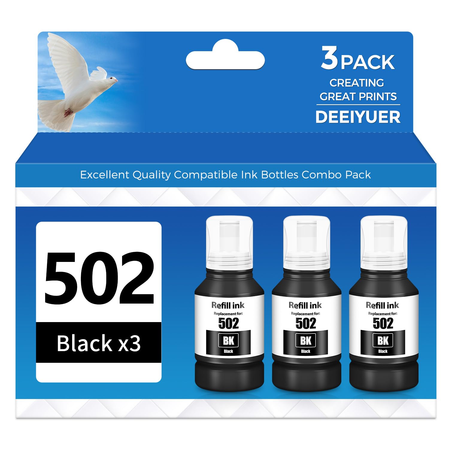 Photo 1 of DEEIYUER 502 Black Ink ET-2850 ET-3850 ET-15000 ET-4850 502 Ink Refill Bottles Black Compatible for ET 2850 ET 3850 ET-4760 ET-2760 ET-3830 ET 4850 ET-3843 ET-3950, ET-4950 2750 4750 3750 Printer