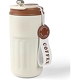Wsaikis Stainless Steel Insulated Coffee Mug with Lanyard, Leak Proof Travel Coffee Mug Keep 6H Warm & Cold 13.8oz (White)