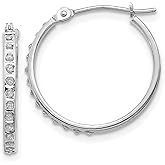 14k White Gold Diamond Cut Hoop Earrings for Women, Channel Set Round Cubic Zirconia, Elegant Everyday Hoops, Formal Gold Jewelry, Minimal Classic Design, Lightweight Medium Size Fashion Wear 20x2 mm