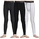 3 Pack Boys Youth Football Compression Pants Running Baseball Sports Leggings Athletic Tights Baselayer for Kids