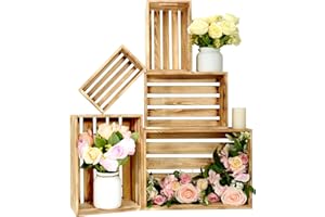 BOY MCOWBOY 5 Pcs Decorative Wood Crates for Display, 5 Size Large Farmhouse Wooden Basket for Storage Container and Decorati