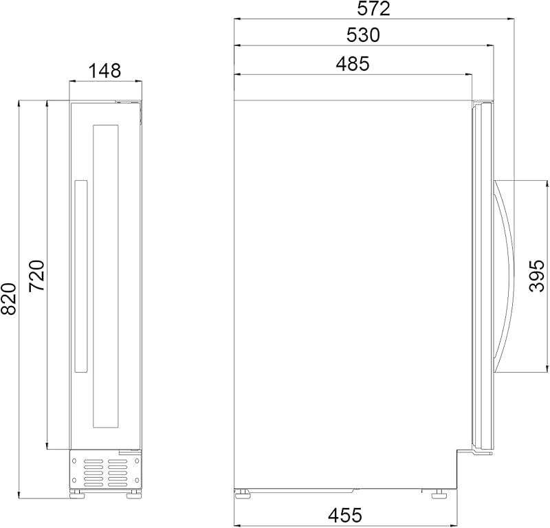 E7FG - Frigorifero per vino con compressore, con porta in vetro senza cornice, per 7 bottiglie