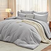MUXHOMO 7 Pieces King Comforter Set, Soft Bed in a Bag King Size, All Season Bedding Set with Comforter, Flat Sheet, Fitted Sheet, Pillowcases & Shams, Light Grey