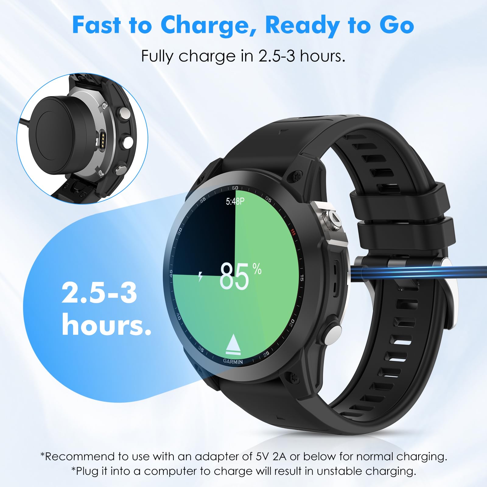 MoKo Ladegerät Kompatibel mit Garmin Fenix 8/7/7 Pro/7S/7S Pro/7X/6/5/5 Plus/5X/5X Plus/5S/Forerunner 965/945/645/970/570/Instinct/Venu 4, Magnetische Ladestation mit 1 m USB-C Ladekabel, Schwarz 3