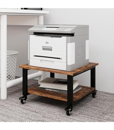 Fannova 23.6 X 23.6 Inches Large Printer Stand, 3 Tier Square Printer Table With Height Adjustable Storage Shelf Rolling Printer Cart With Industrial Wheels For Home Office Rustic Brown - View #2