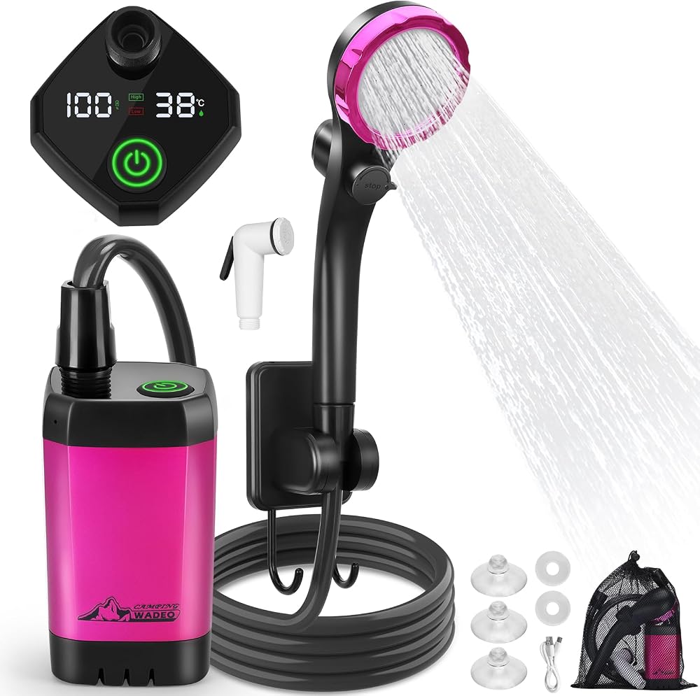WADEO Portable Camping Shower 6000mAh Battery LED Display Outdoor Kit