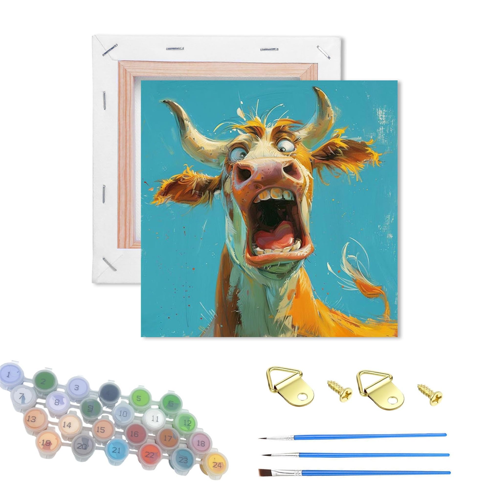 WUJIEJ Wooden Framed Paint by Numbers Kits for Adults,DIY Painting Kit on Canvas, Color by Numbers Acrylic,Adult Paint by Number for Wall Decor and Gifts (Cow)