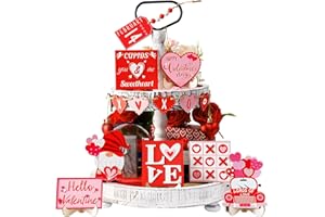 PLAUTHUS Valentine's Day Tiered Tray Decor Set Valentine's Day Heart Gnome Wooden Table Sign Valentines Day Decor for Home, Office Valentine‘s Day Gifts